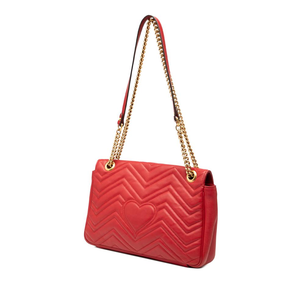 Gucci B Gucci Red Calf Leather Large GG Marmont Matelasse Shoulder Bag Italy