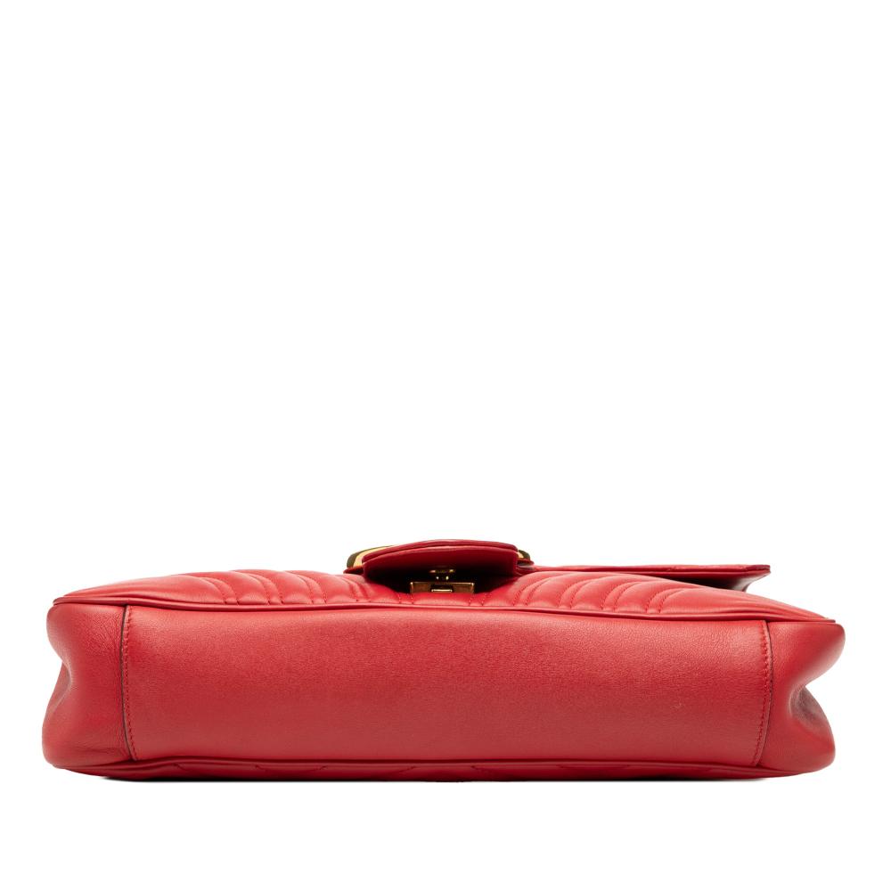 Gucci B Gucci Red Calf Leather Large GG Marmont Matelasse Shoulder Bag Italy