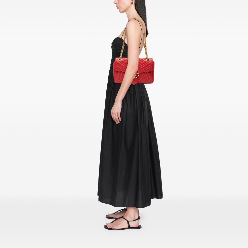 Gucci B Gucci Red Calf Leather Large GG Marmont Matelasse Shoulder Bag Italy