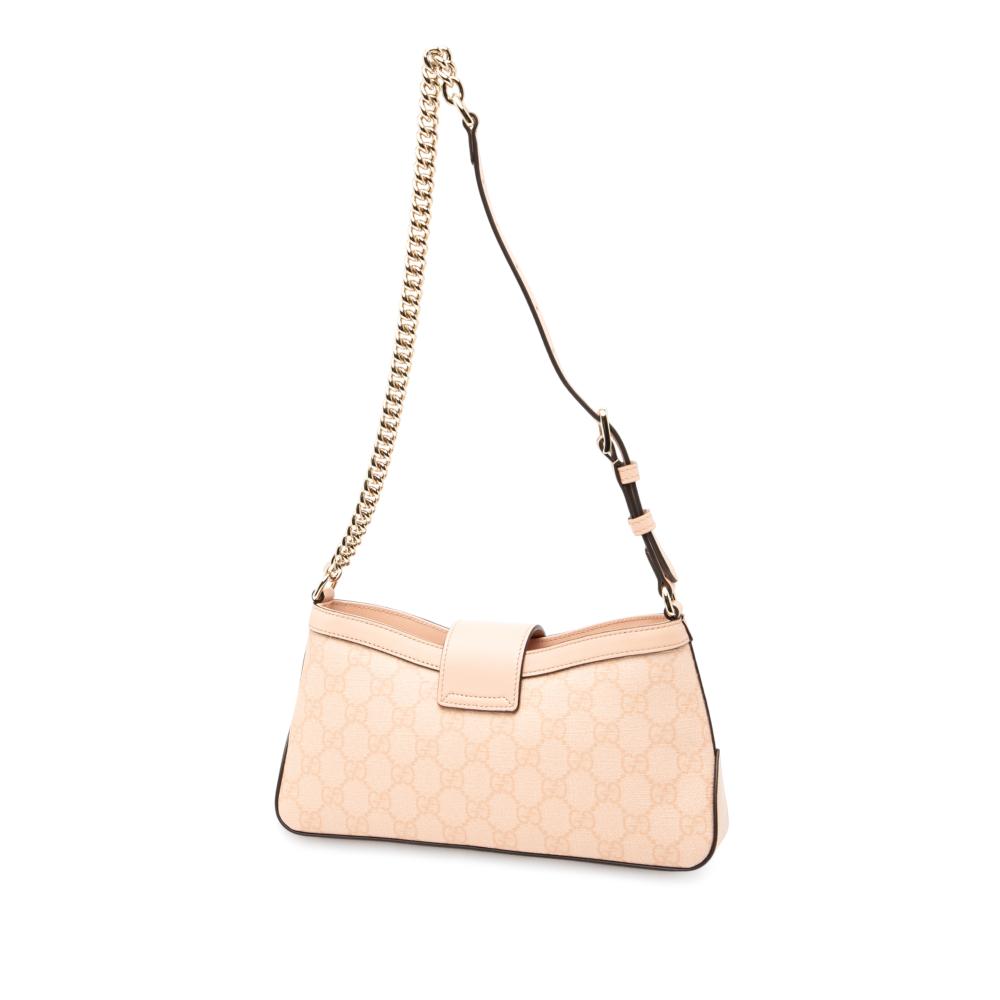 Gucci AB Gucci Pink Coated Canvas Fabric Small GG Supreme Padlock Shoulder Bag Italy