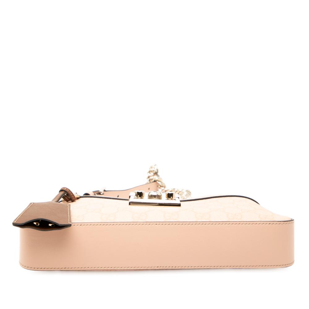 Gucci AB Gucci Pink Coated Canvas Fabric Small GG Supreme Padlock Shoulder Bag Italy