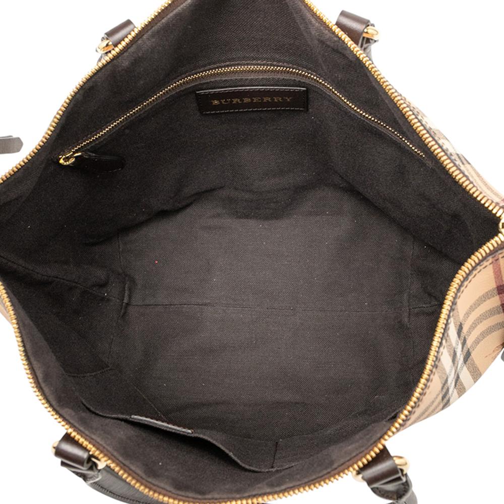 Burberry AB Burberry Brown Beige Coated Canvas Fabric Small Haymarket Check Salisbury Tote Moldova