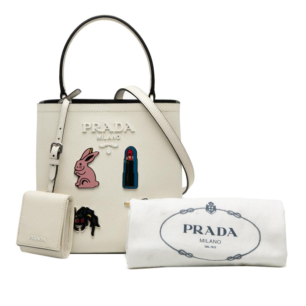 Prada AB Prada White Saffiano Leather Small Cuir Smalto Panier Satchel Italy