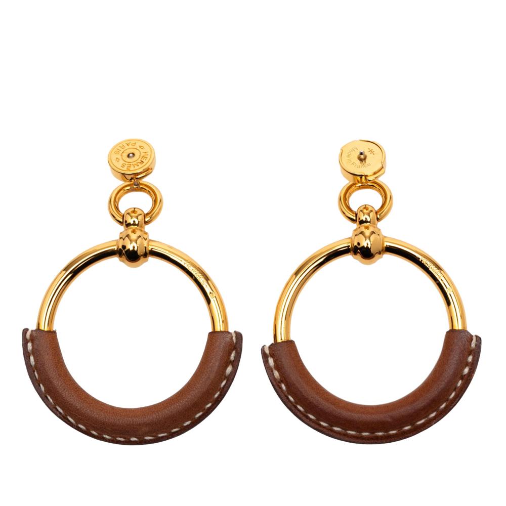Hermès AB Hermès Gold Gold Plated Metal Barenia Loop Earrings France