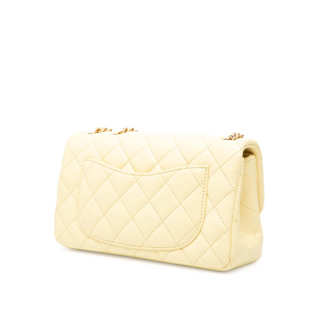 Chanel Yellow Mini Rectangular Classic Lambskin Sweet Camellia Flap Italy