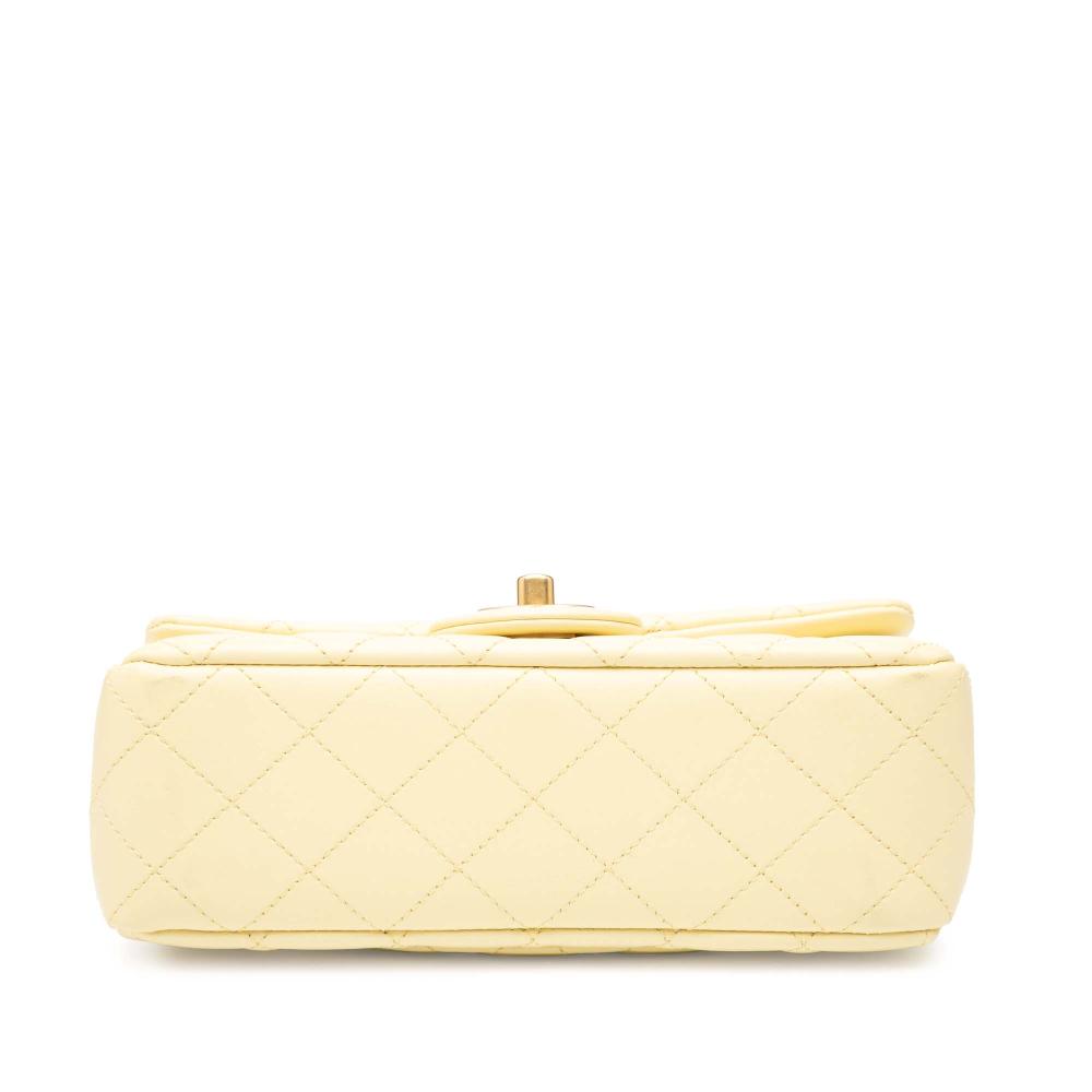 Chanel Yellow Mini Rectangular Classic Lambskin Sweet Camellia Flap Italy