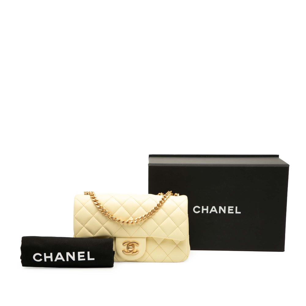 Chanel Yellow Mini Rectangular Classic Lambskin Sweet Camellia Flap Italy