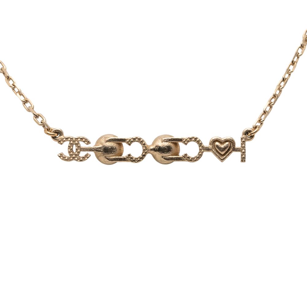 Chanel AB Chanel Gold Gold Plated Metal I Love You Coco Faux Pearl Pendant Necklace France