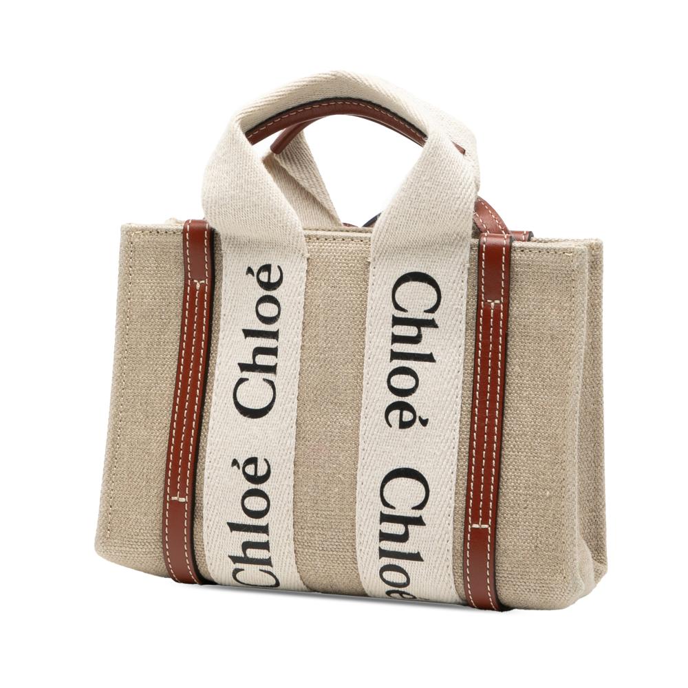 Chloé AB Chloé Brown Beige Canvas Fabric Mini Woody Satchel Italy