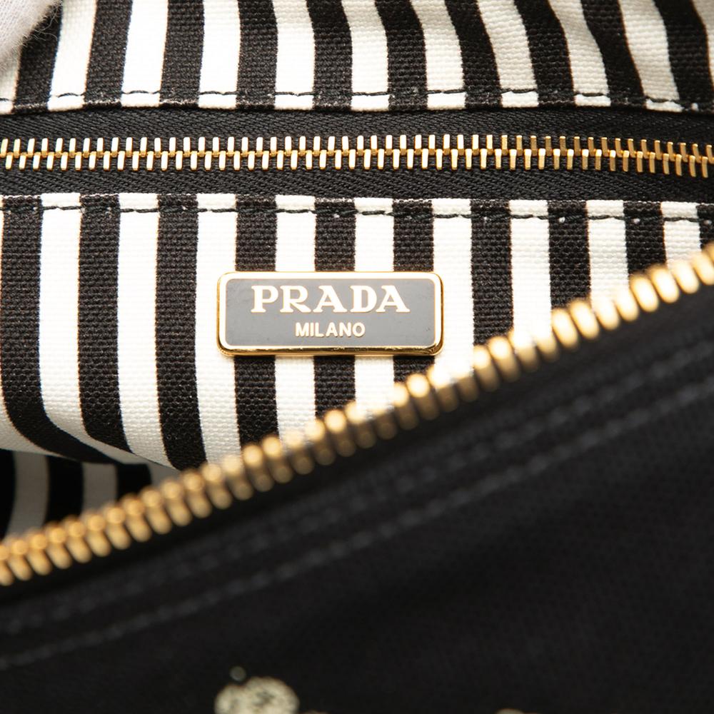 Prada AB Prada Black Canvas Fabric Canapa Logo Pouch Italy