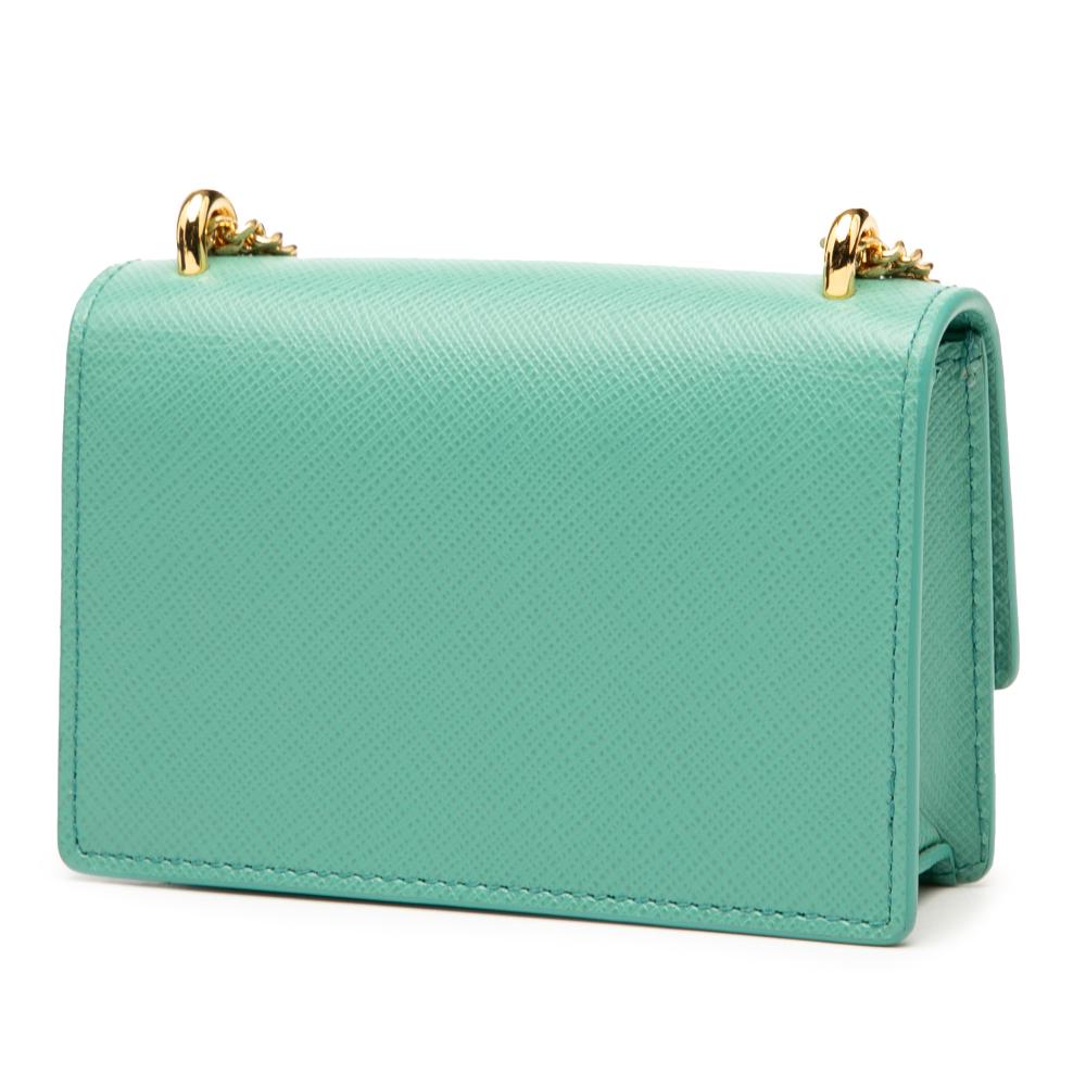 Prada AB Prada Blue Turquoise Saffiano Leather Lux Card Holder on Chain Italy