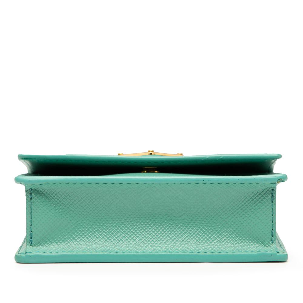 Prada AB Prada Blue Turquoise Saffiano Leather Lux Card Holder on Chain Italy