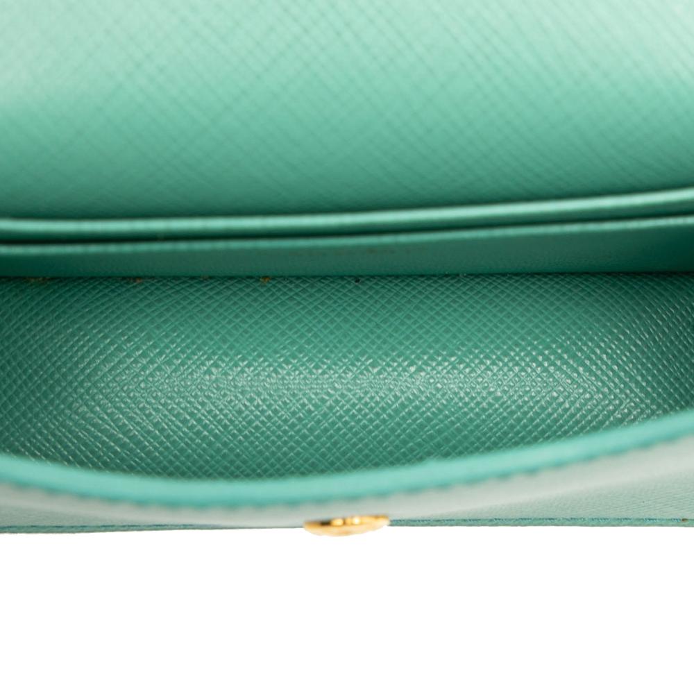 Prada AB Prada Blue Turquoise Saffiano Leather Lux Card Holder on Chain Italy