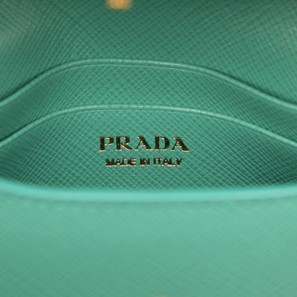 Prada AB Prada Blue Turquoise Saffiano Leather Lux Card Holder on Chain Italy