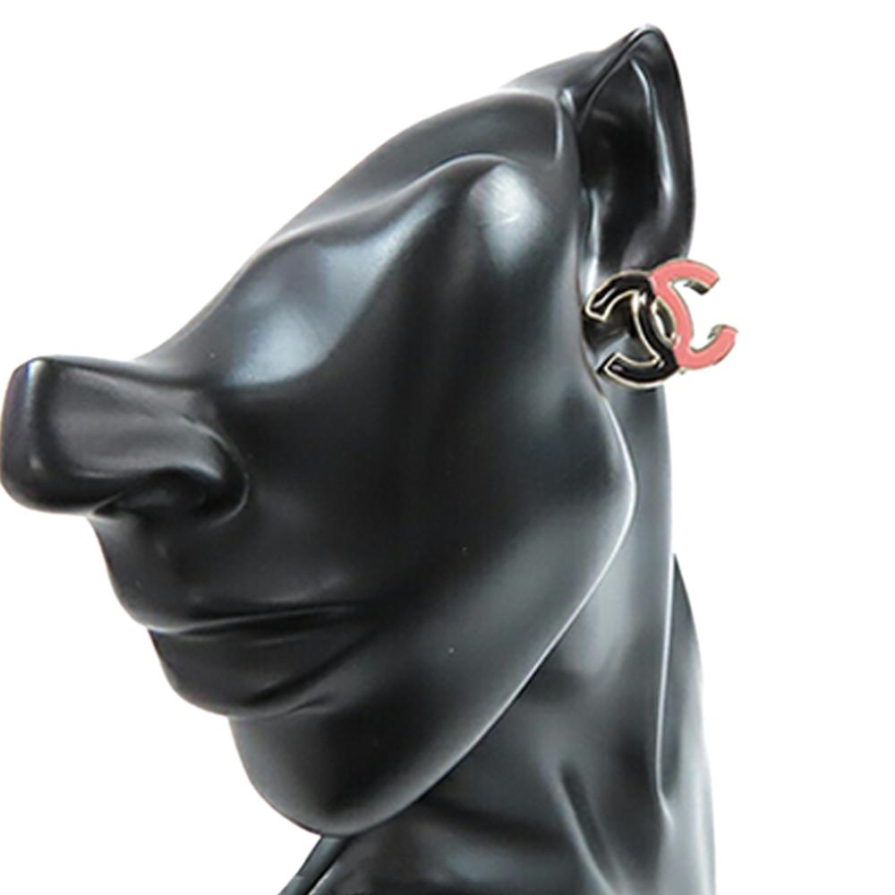 Chanel AB Chanel Gold Gold Plated Metal CC Enamel and Push Back Earrings Italy