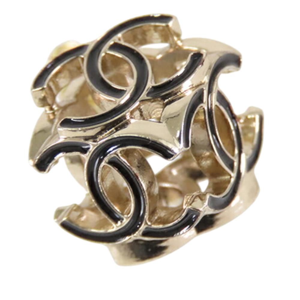 Chanel AB Chanel Gold Light Gold Gold Plated Metal CC Enamel Cube Logo Push Back Earrings France