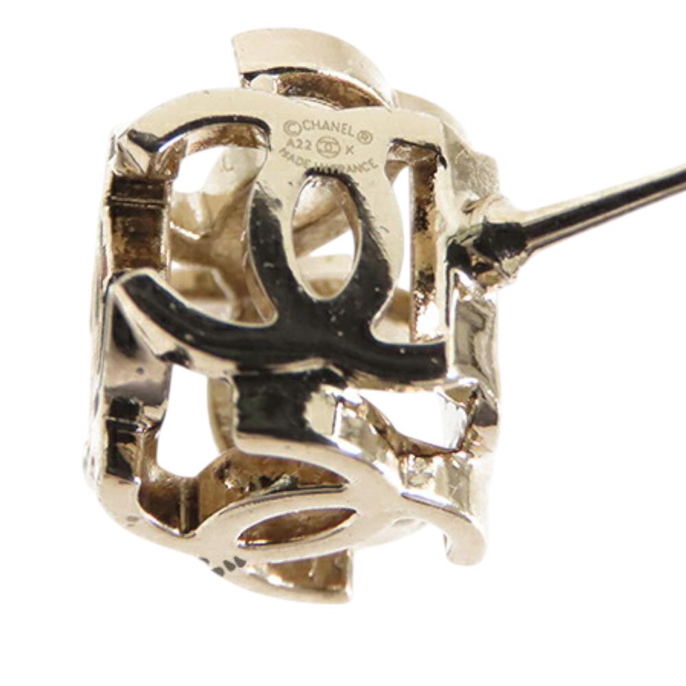 Chanel AB Chanel Gold Light Gold Gold Plated Metal CC Enamel Cube Logo Push Back Earrings France