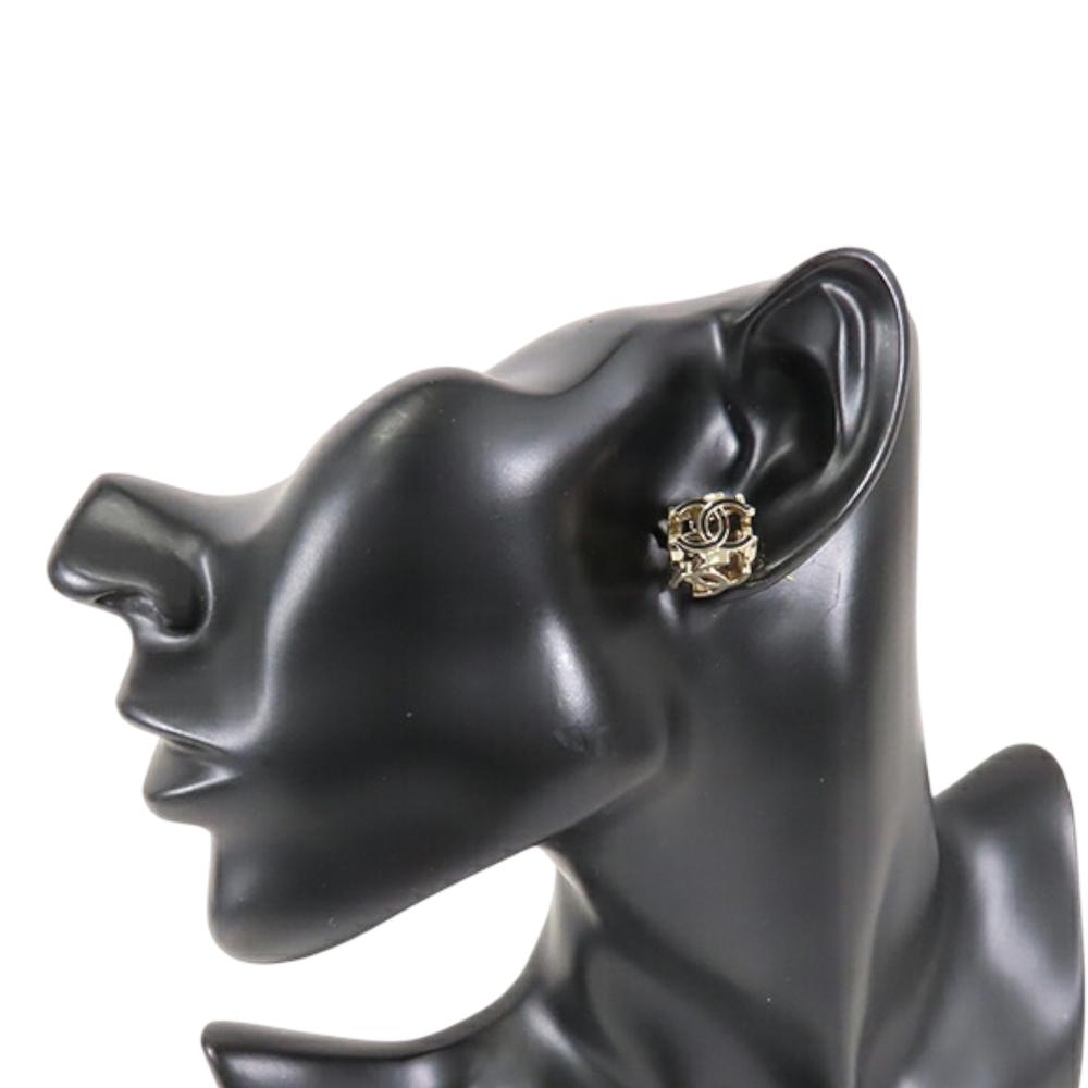 Chanel AB Chanel Gold Light Gold Gold Plated Metal CC Enamel Cube Logo Push Back Earrings France