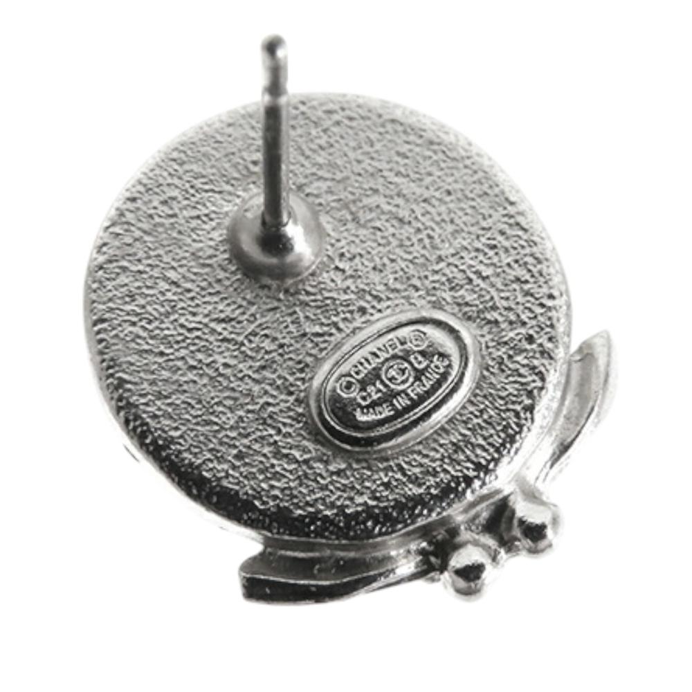 Chanel AB Chanel Silver Silver Plated Metal CC Crystal and Faux Pearl Push Back Earrings France