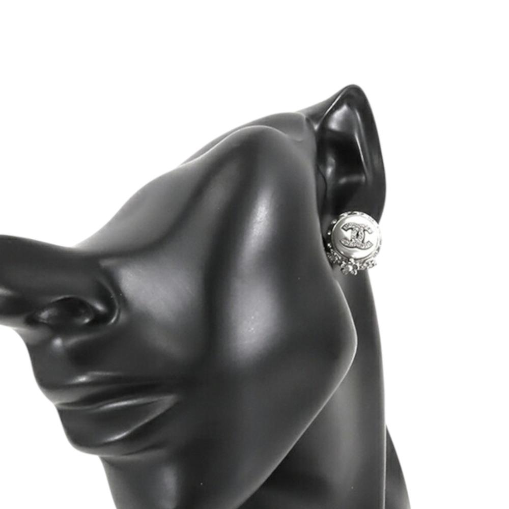 Chanel AB Chanel Silver Silver Plated Metal CC Crystal and Faux Pearl Push Back Earrings France