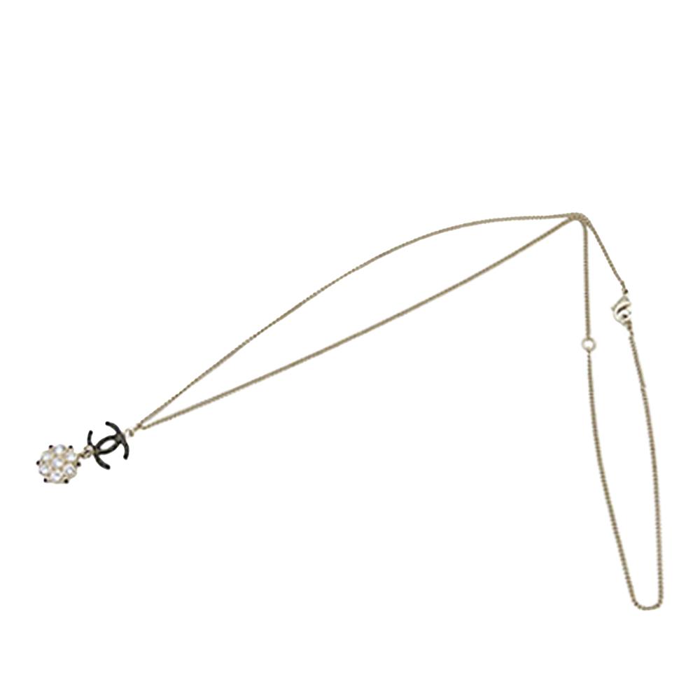Chanel AB Chanel Gold with Black Gold Plated Metal Enamel CC and Rhinestones Flower Pendant Necklace Italy