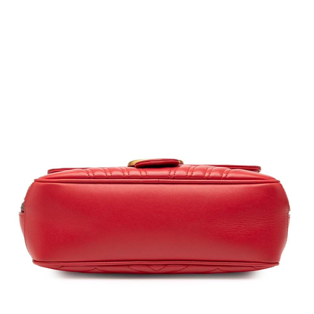 Gucci B Gucci Red Calf Leather Small GG Marmont Matelasse Sylvie Top Handle Satchel Italy