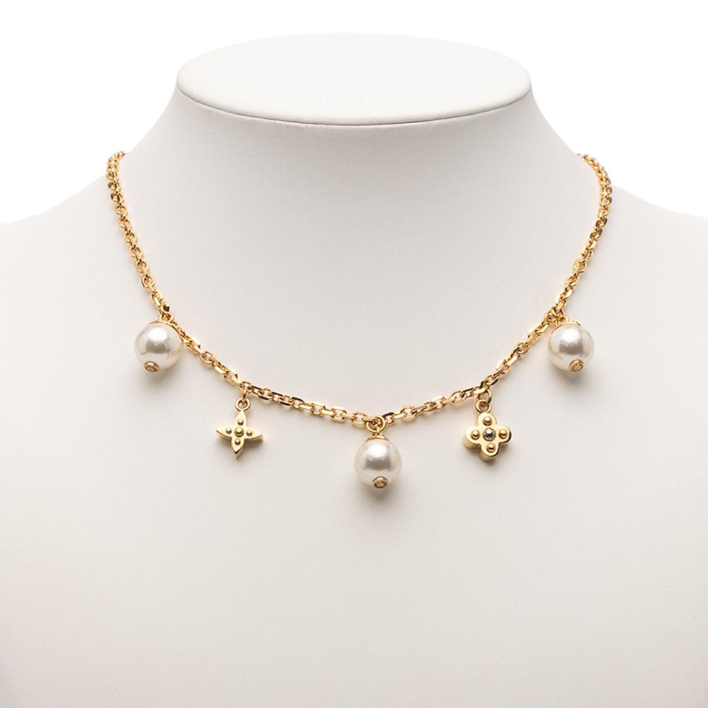 Louis Vuitton AB Louis Vuitton Gold Gold Plated Metal Charmy Pearl Necklace Italy