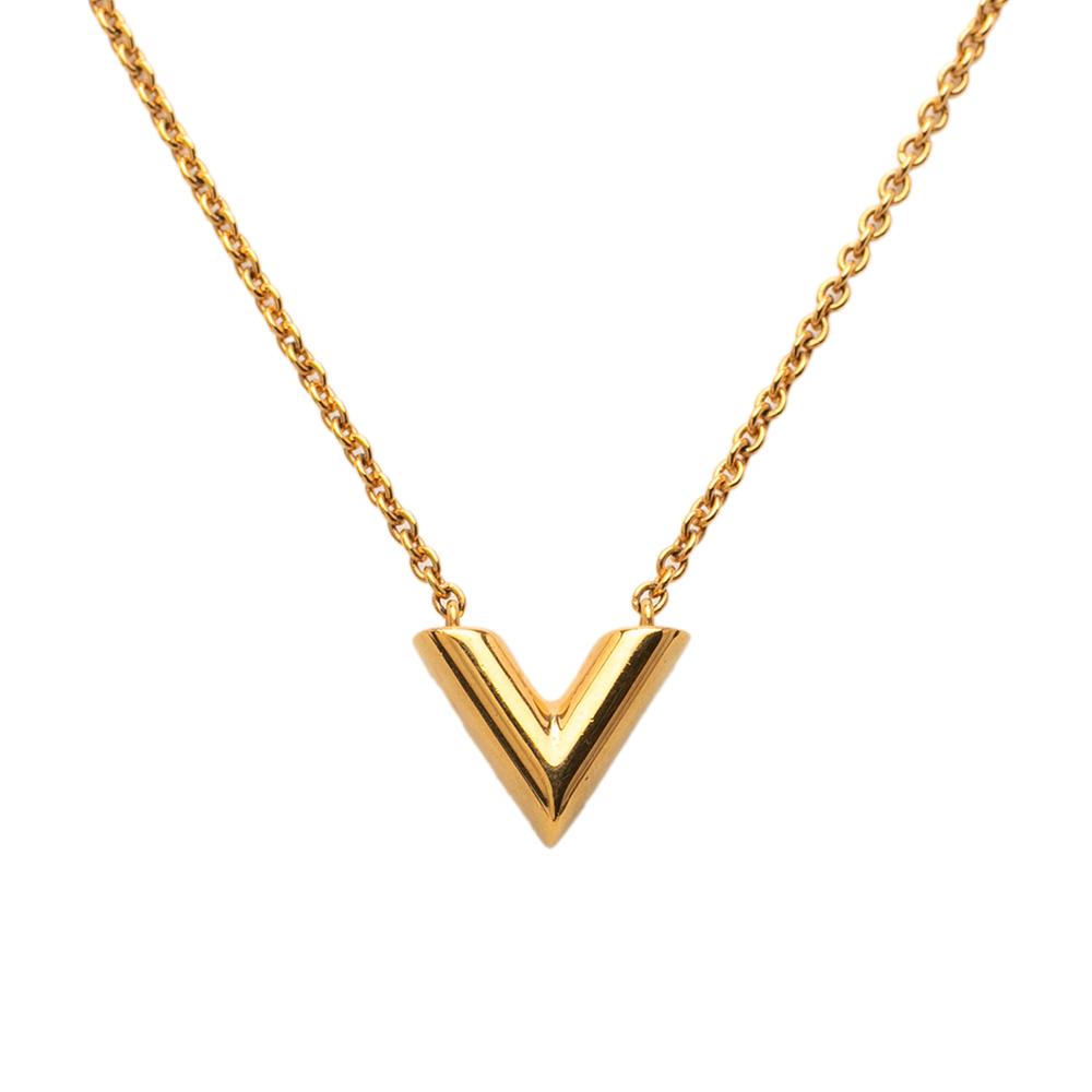 Louis Vuitton AB Louis Vuitton Gold Gold Plated Metal Essential V Necklace Italy