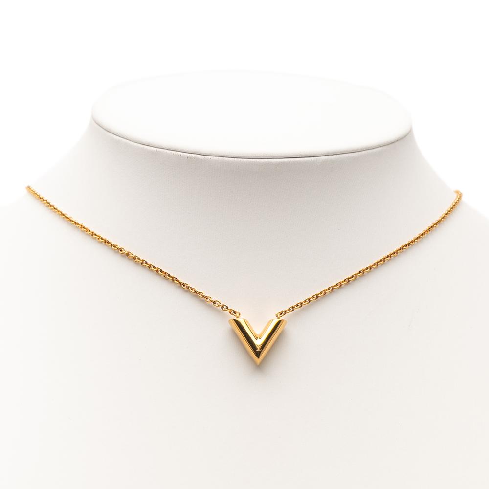 Louis Vuitton AB Louis Vuitton Gold Gold Plated Metal Essential V Necklace Italy