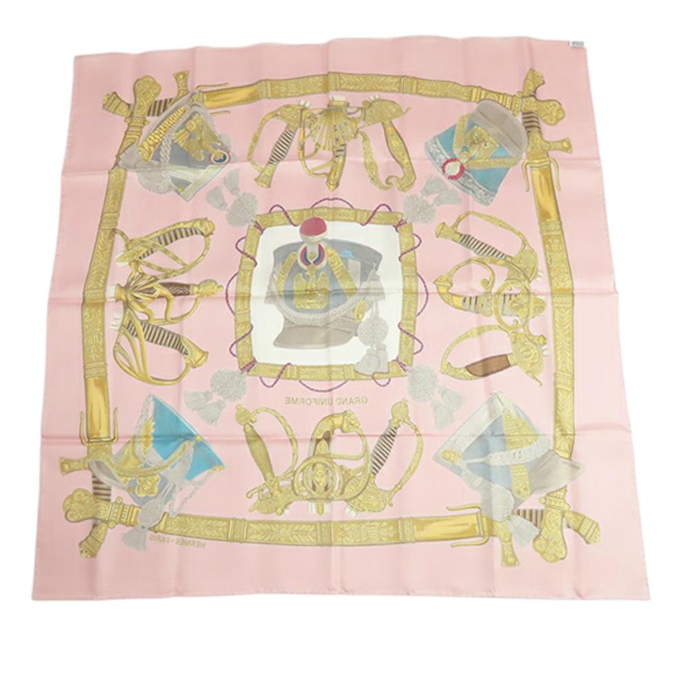 Hermès B Hermès Pink Light Pink Silk Fabric Grand Uniforme Scarf France
