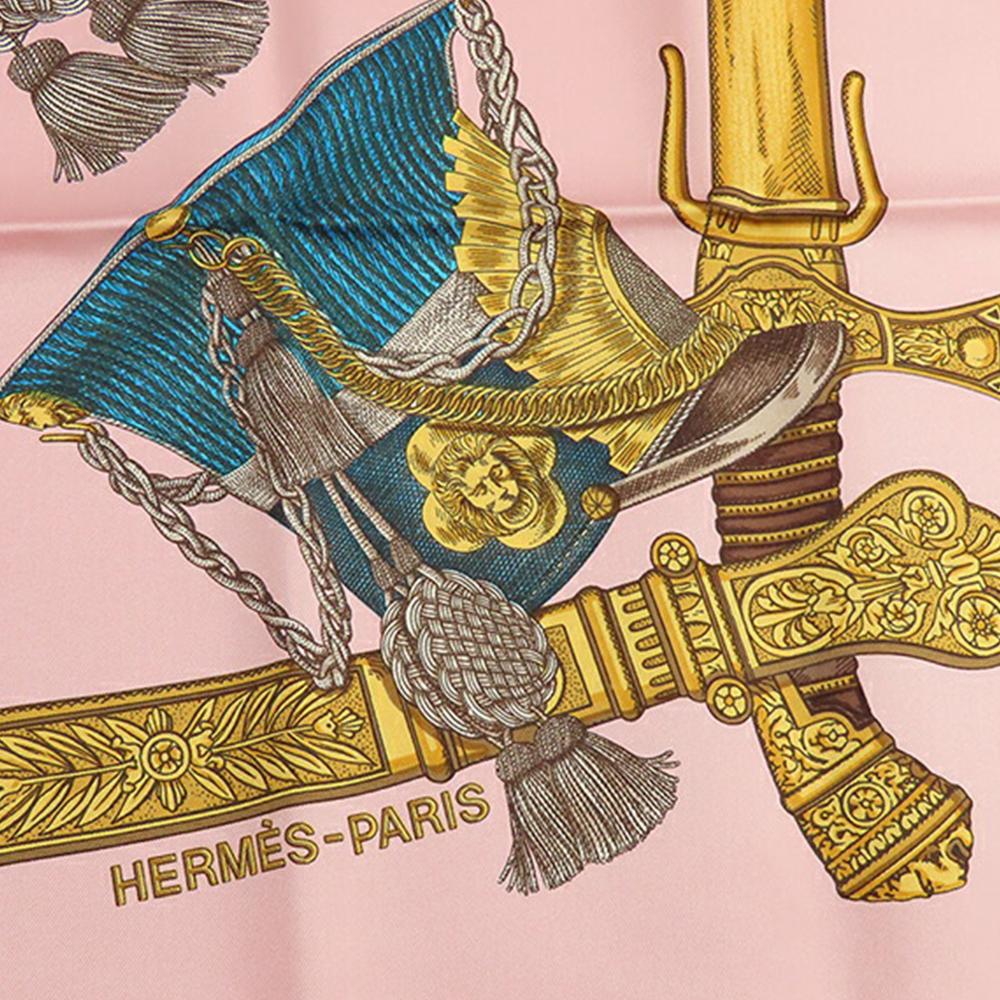 Hermès B Hermès Pink Light Pink Silk Fabric Grand Uniforme Scarf France