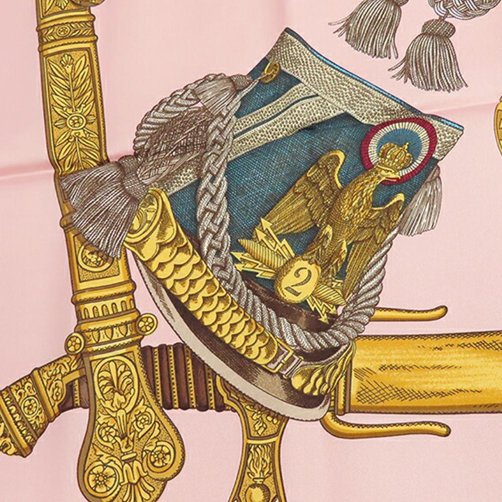 Hermès B Hermès Pink Light Pink Silk Fabric Grand Uniforme Scarf France