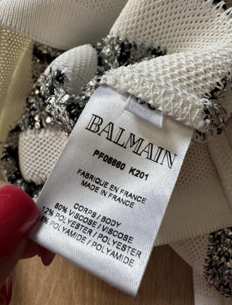 Balmain Striped Tinsel And Open-knit Mini Dress