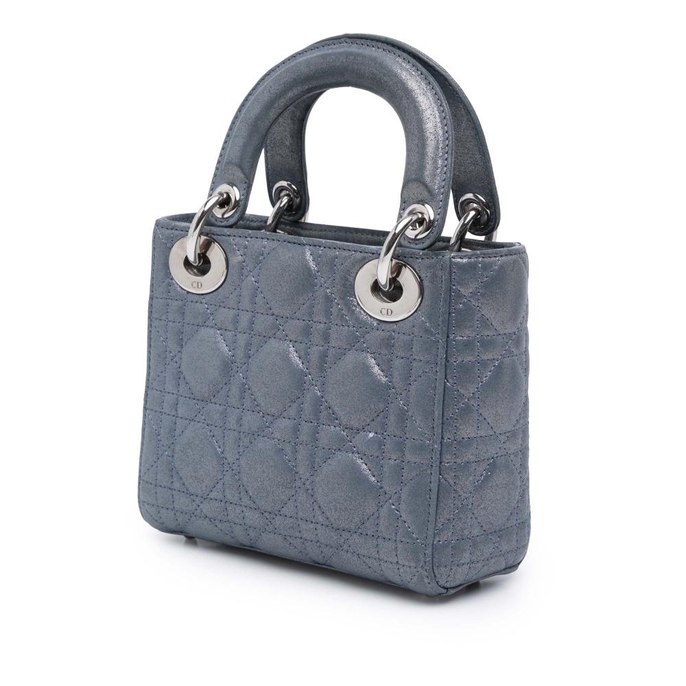 Christian Dior B Dior Blue Lambskin Leather Leather Mini Iridescent Lambskin Cannage Lady Dior Italy