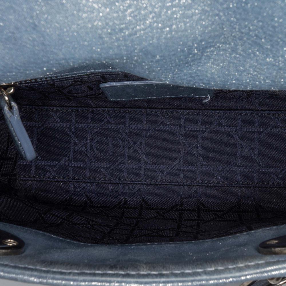 Christian Dior B Dior Blue Lambskin Leather Leather Mini Iridescent Lambskin Cannage Lady Dior Italy