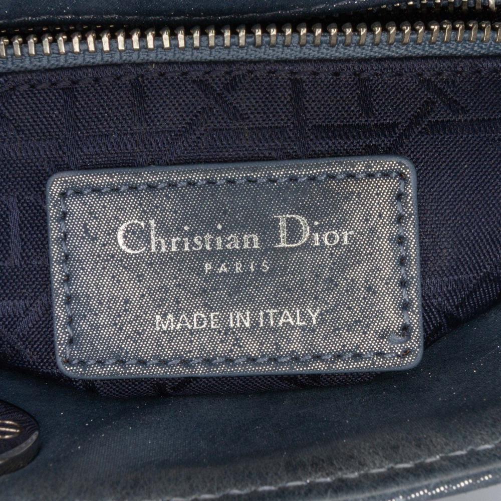 Christian Dior B Dior Blue Lambskin Leather Leather Mini Iridescent Lambskin Cannage Lady Dior Italy
