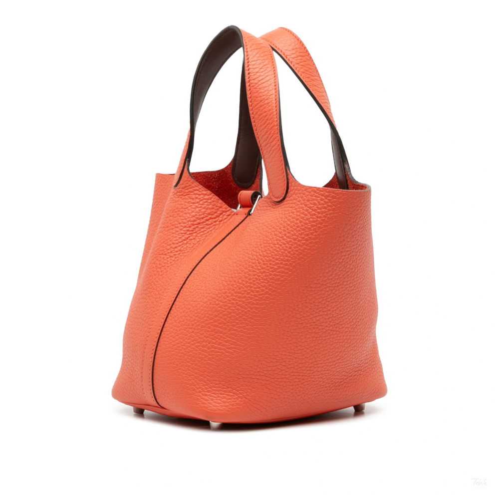 Hermès Picotin 18 Taurillon Clemence Leather Lock Bucket Handbag Orange