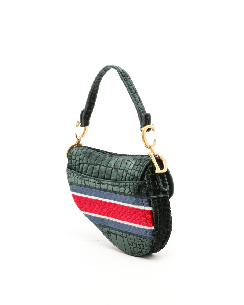 Christian Dior 2021 Embroided Croc Velvet Saddle Bag