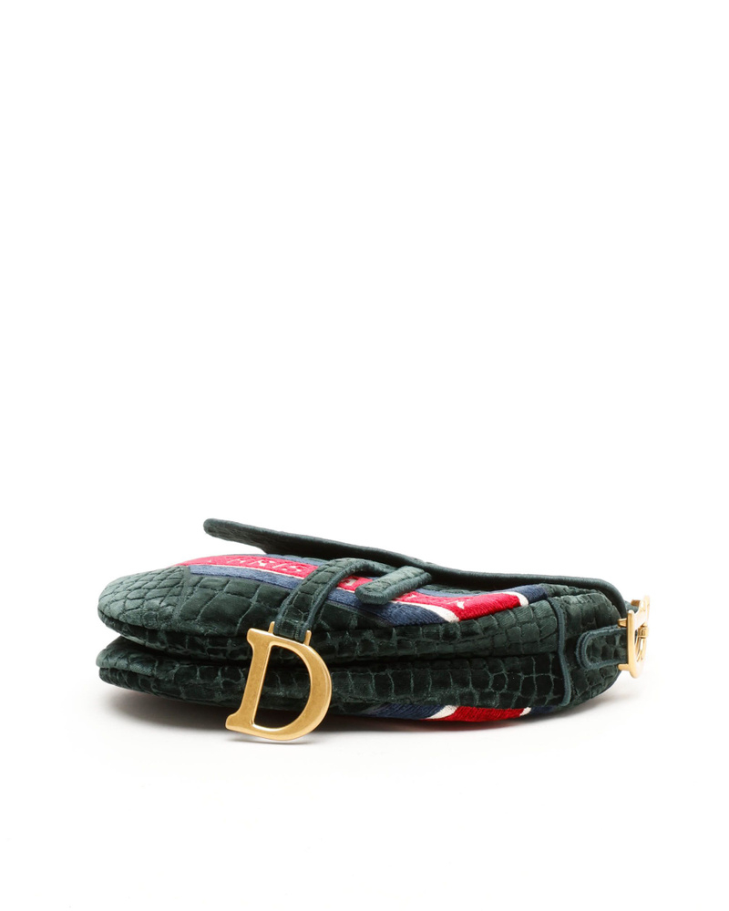 Christian Dior 2021 Embroided Croc Velvet Saddle Bag
