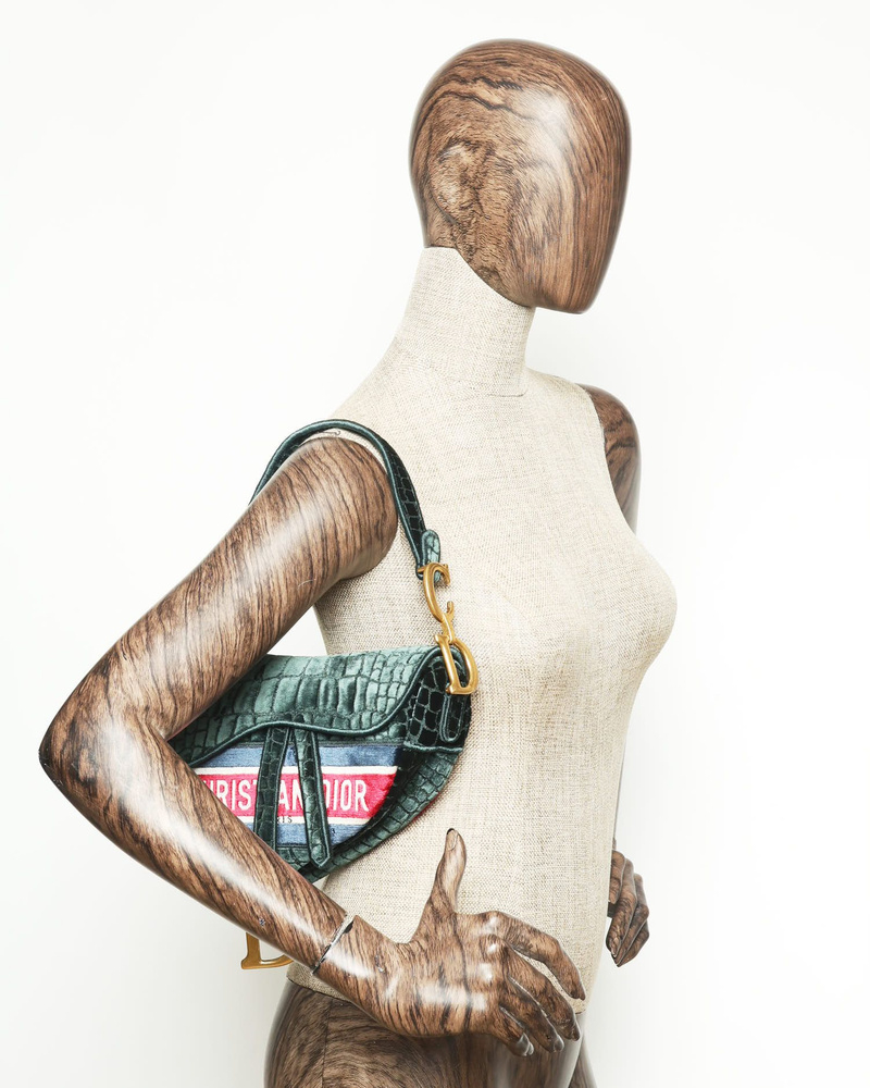 Christian Dior 2021 Embroided Croc Velvet Saddle Bag
