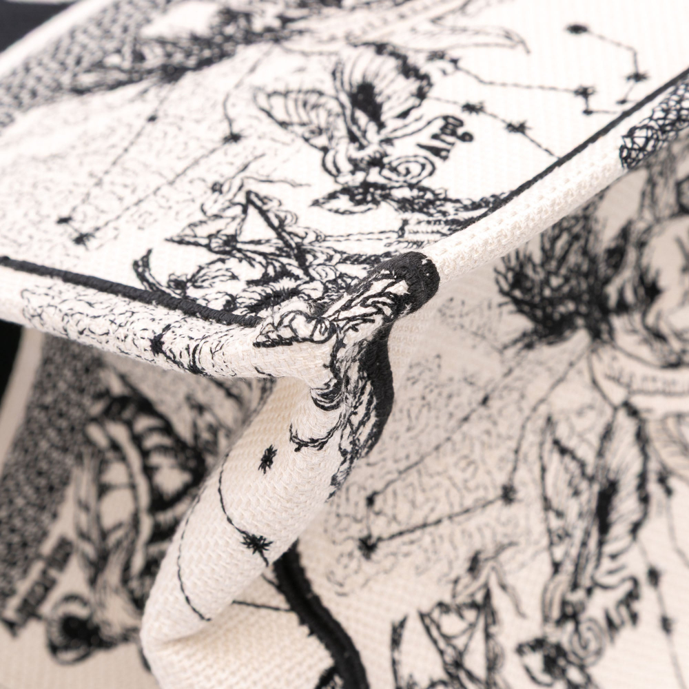 Christian Dior Book Tote Large Embroidery Canvas Handbag White