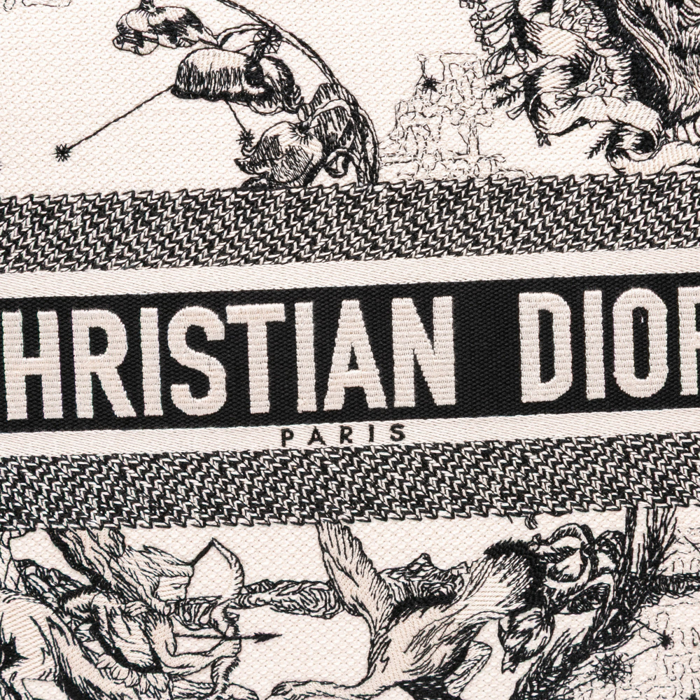 Christian Dior Book Tote Large Embroidery Canvas Handbag White