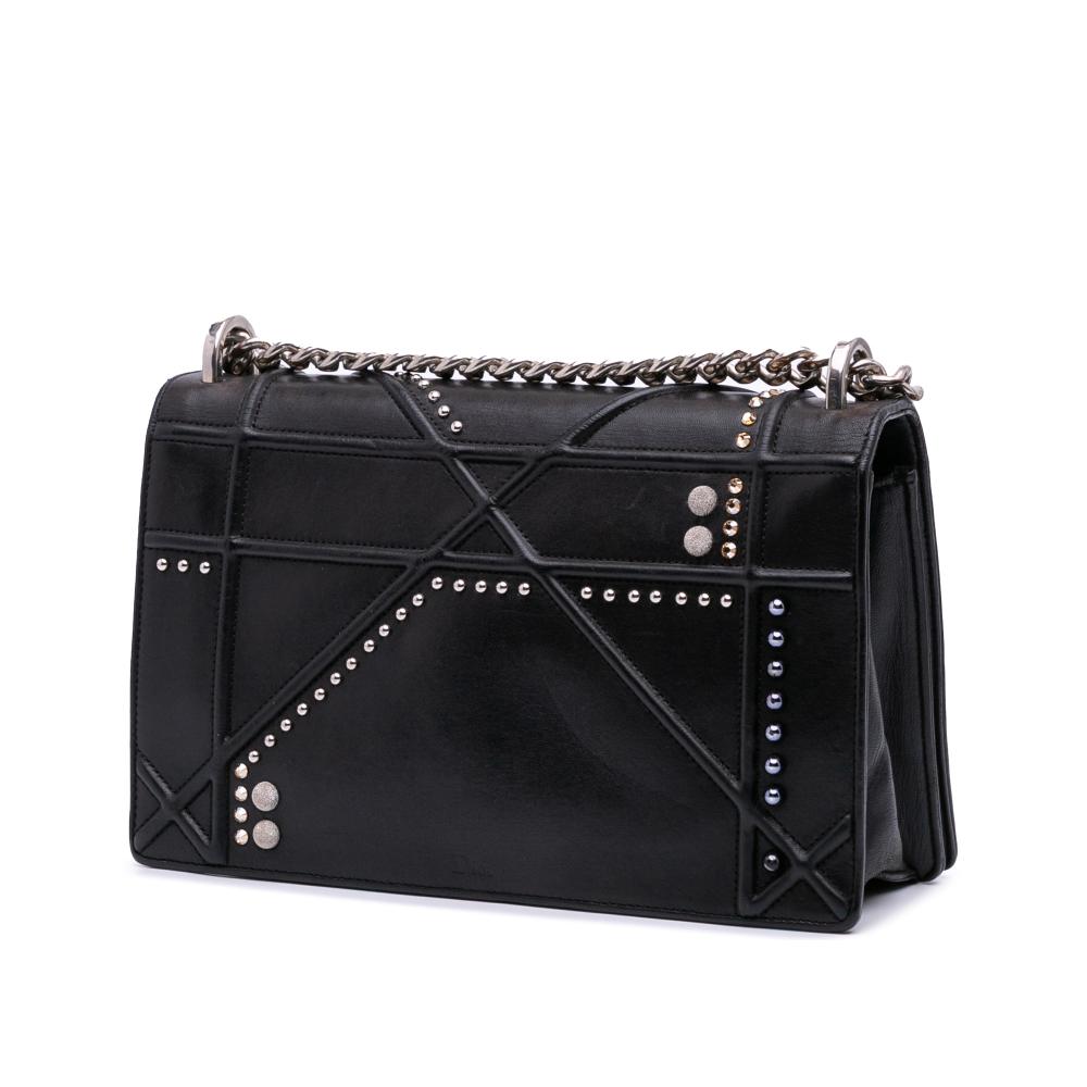Christian Dior B Dior Black Lambskin Leather Leather Medium Studded Lambskin Diorama Flap Italy