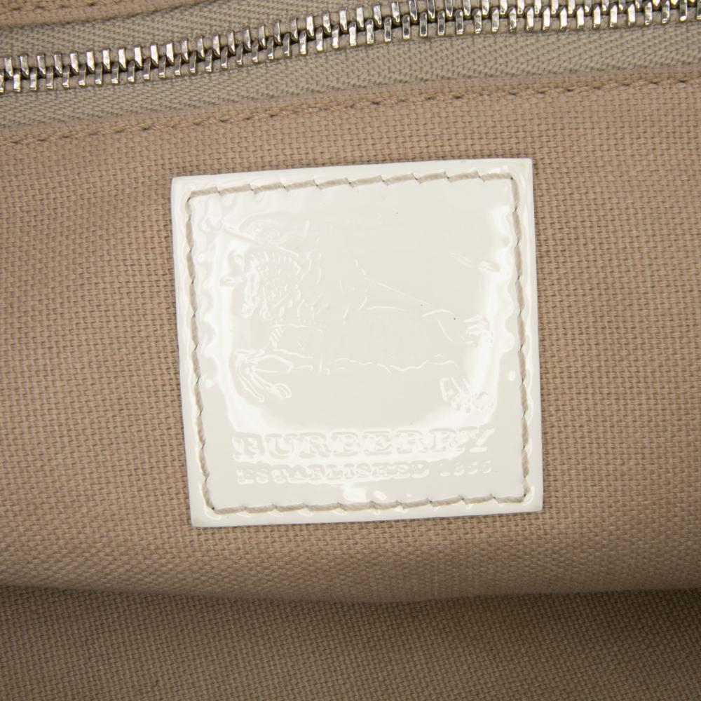 Burberry B Burberry Brown Beige with White Coated Canvas Fabric House Check Hearts Gracie Tote Italy