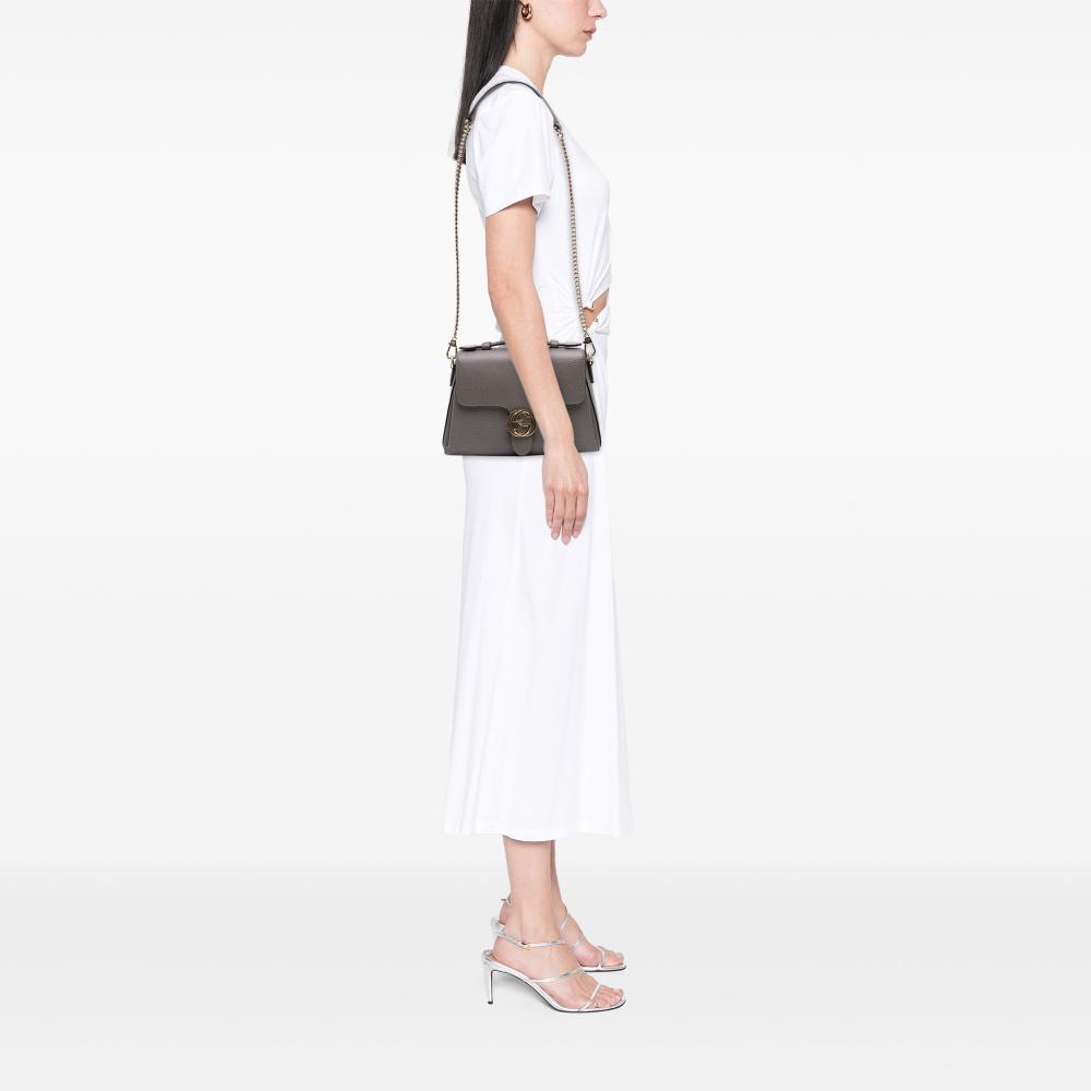 Gucci B Gucci Gray Calf Leather Small Dollar Interlocking G Satchel Italy