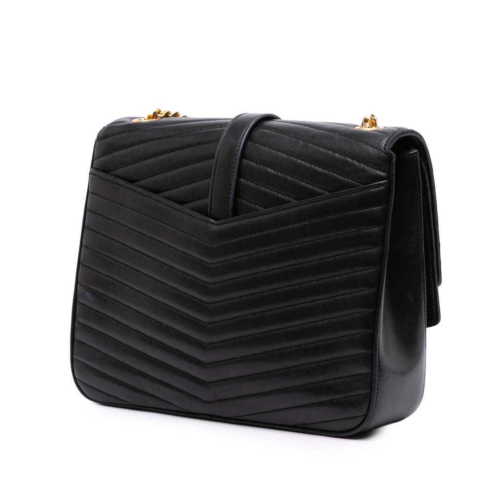 Saint Laurent B Saint Laurent Black Lambskin Leather Leather Medium Chevron Lambskin Monogram Sulpice Bag Italy
