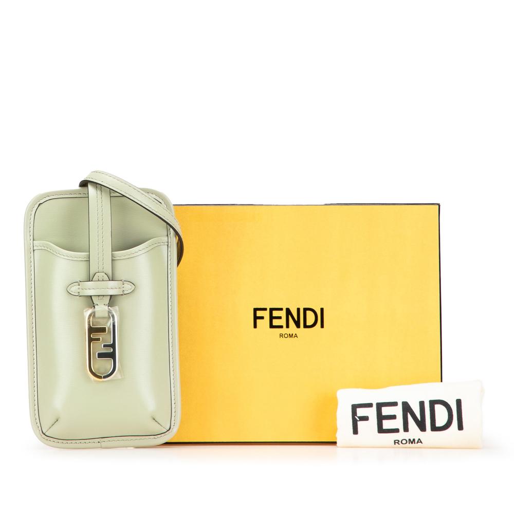 Fendi AB Fendi Green Mint Calf Leather O Lock Phone Pouch Crossbody Italy