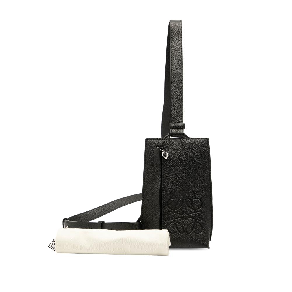 Loewe AB LOEWE Black Calf Leather Grained skin Vertical T Pocket Pouch Spain