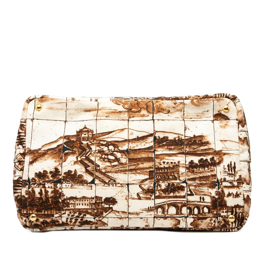 Prada B Prada Brown Canvas Fabric Large Canapa Azulejos Satchel Italy