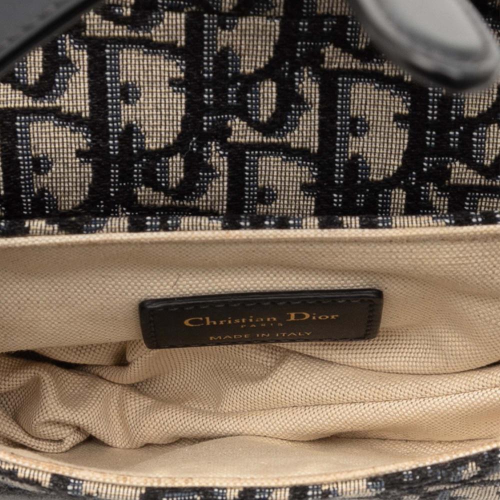 Christian Dior AB Dior Blue Navy Canvas Fabric Mini Oblique Saddle Bag Italy